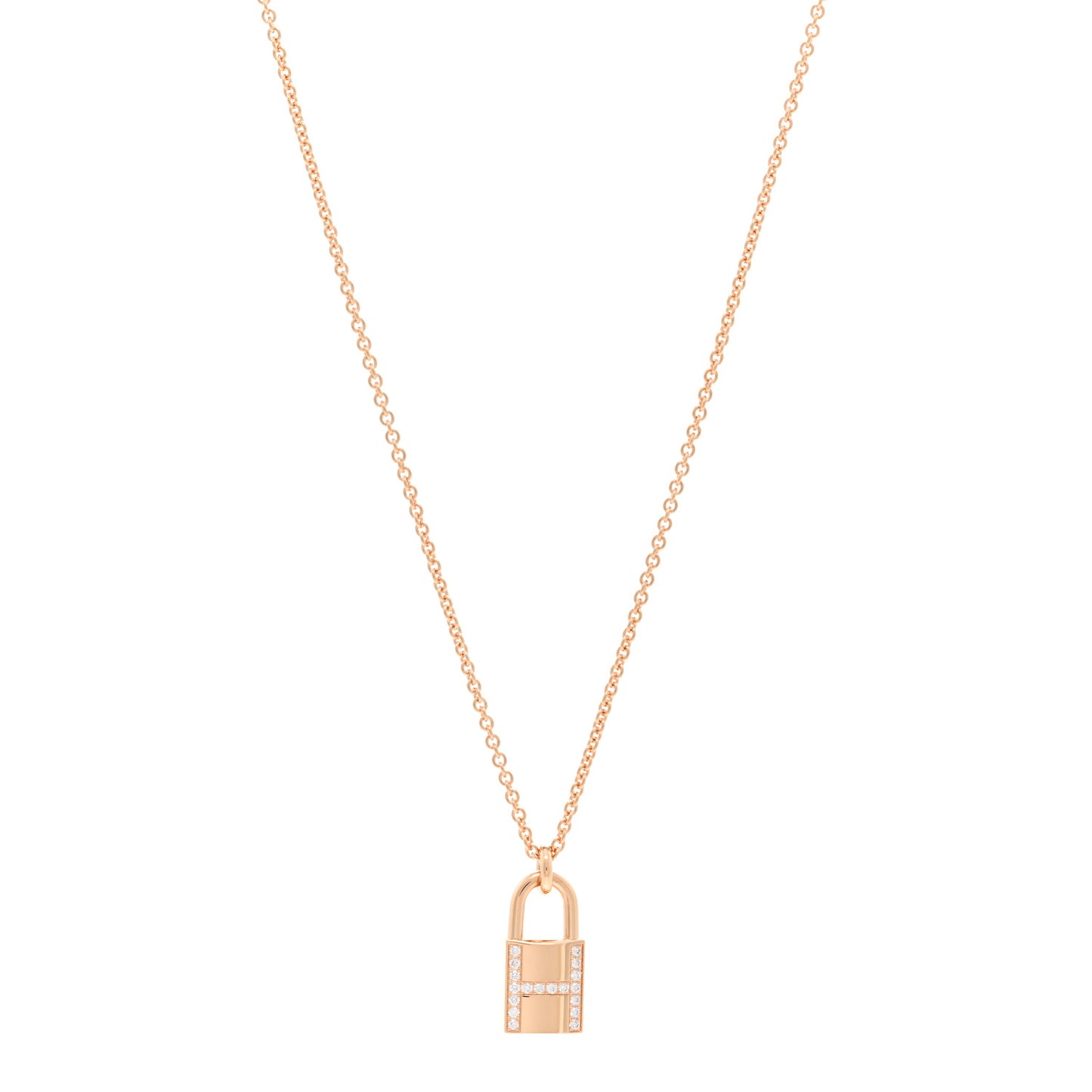 18K Rose Gold Diamond Amulettes Cadenas Pendant Necklace