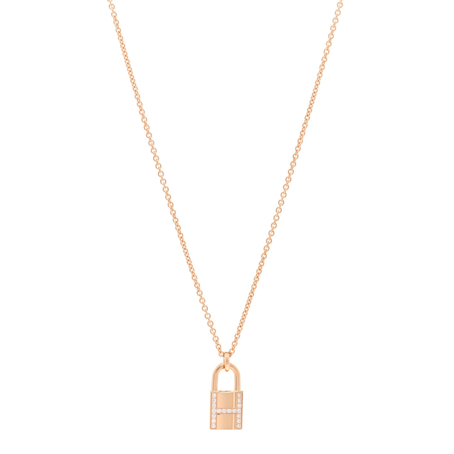 Hermes 18K Rose Gold Diamond Amulettes Cadenas Pendant Necklace 1 of 5