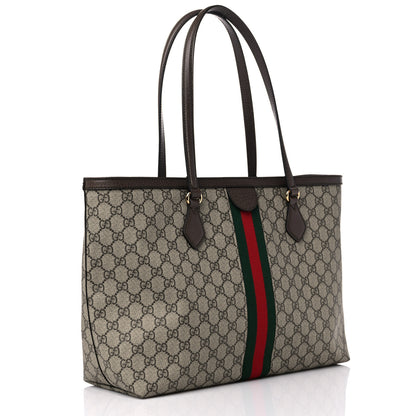 Gucci GG Supreme Monogram Textured Calfskin Web Medium Ophidia Shopping Tote Beige Ebony New Acero 3 of 9