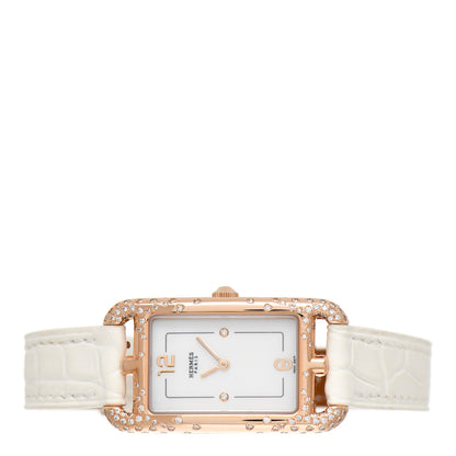Hermes 18K Rose Gold Alligator Diamond Mother of Pearl 20mm Nantucket Quartz Watch Blanc 2 of 5