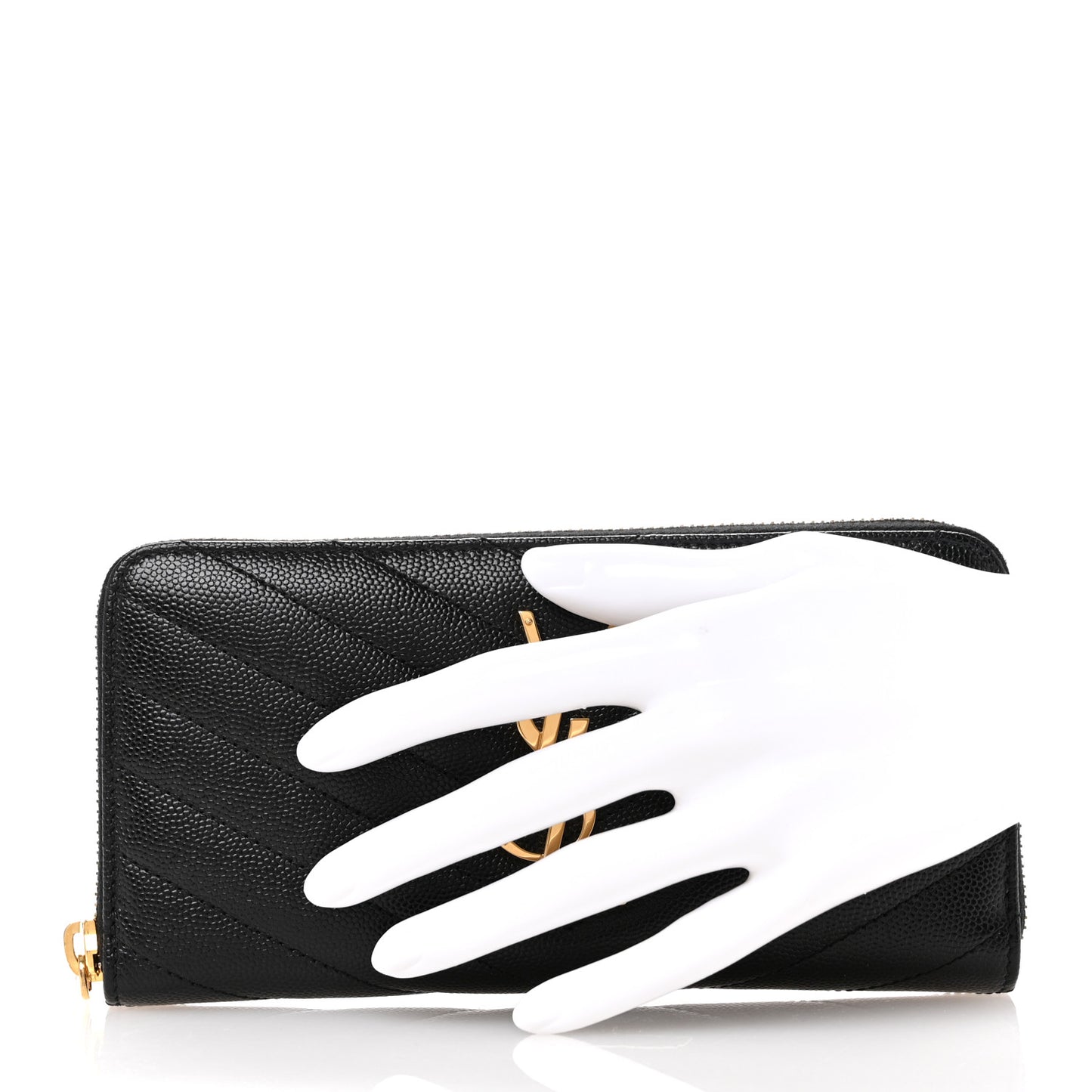 Grain De Poudre Matelasse Chevron Monogram Zip Around Wallet Black