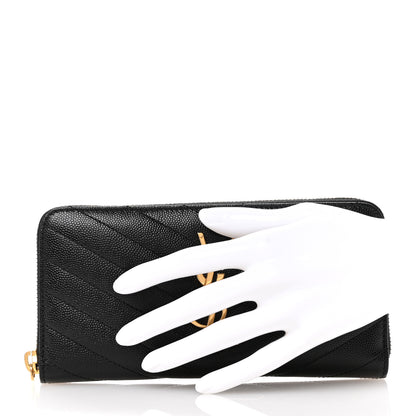 Saint Laurent Grain De Poudre Matelasse Chevron Monogram Zip Around Wallet Black 2 of 8