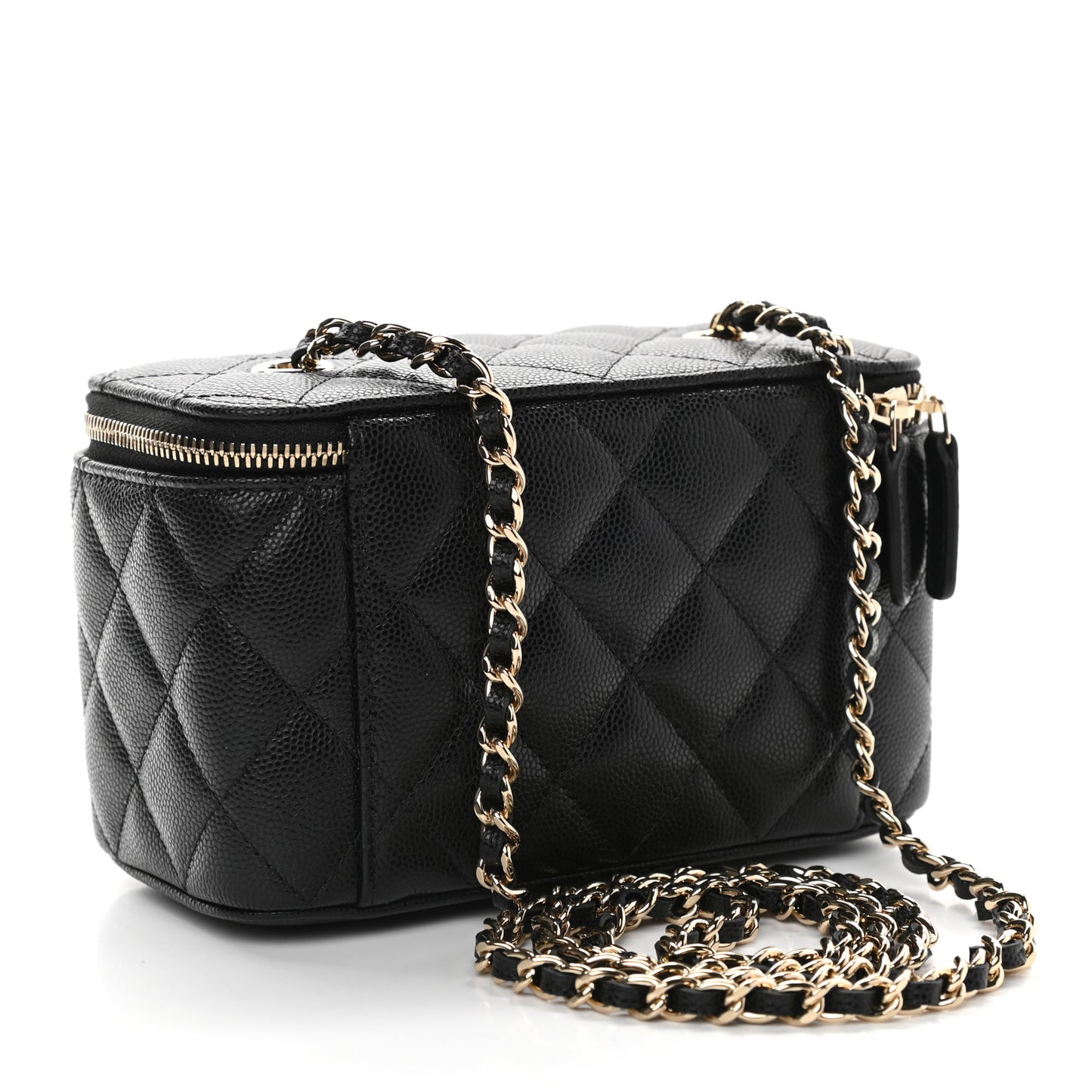 Caviar Quilted Small Vanity Case With Chain Black