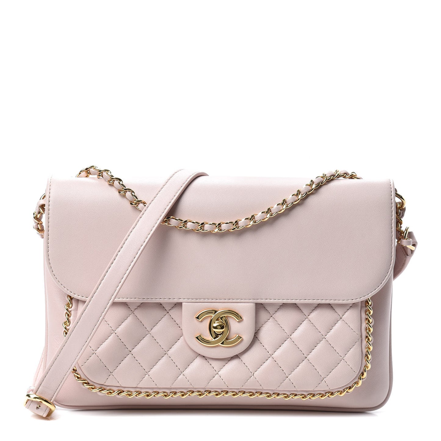 Lambskin Quilted Large CC Unchained Crossbody Light Pink