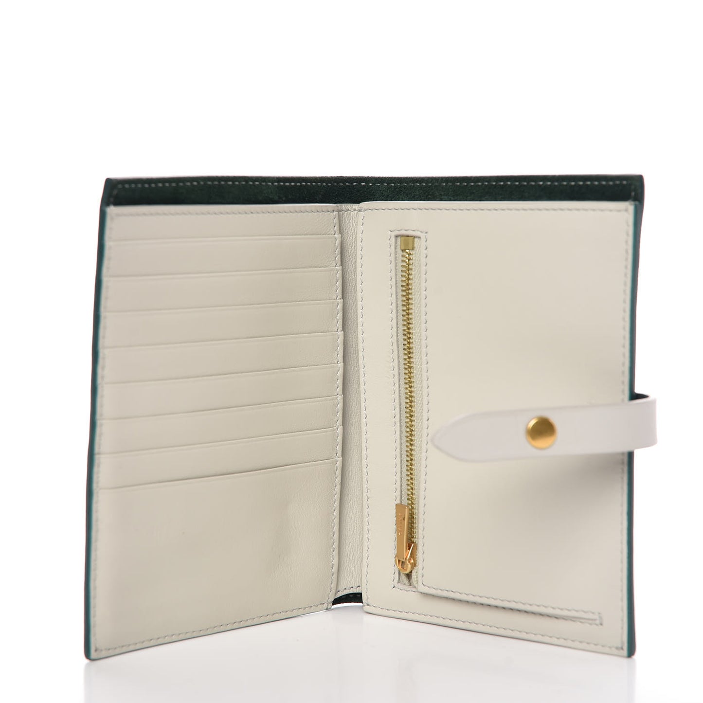 Grained Calfskin Medium Multifunction Strap Wallet Amazone Chalk
