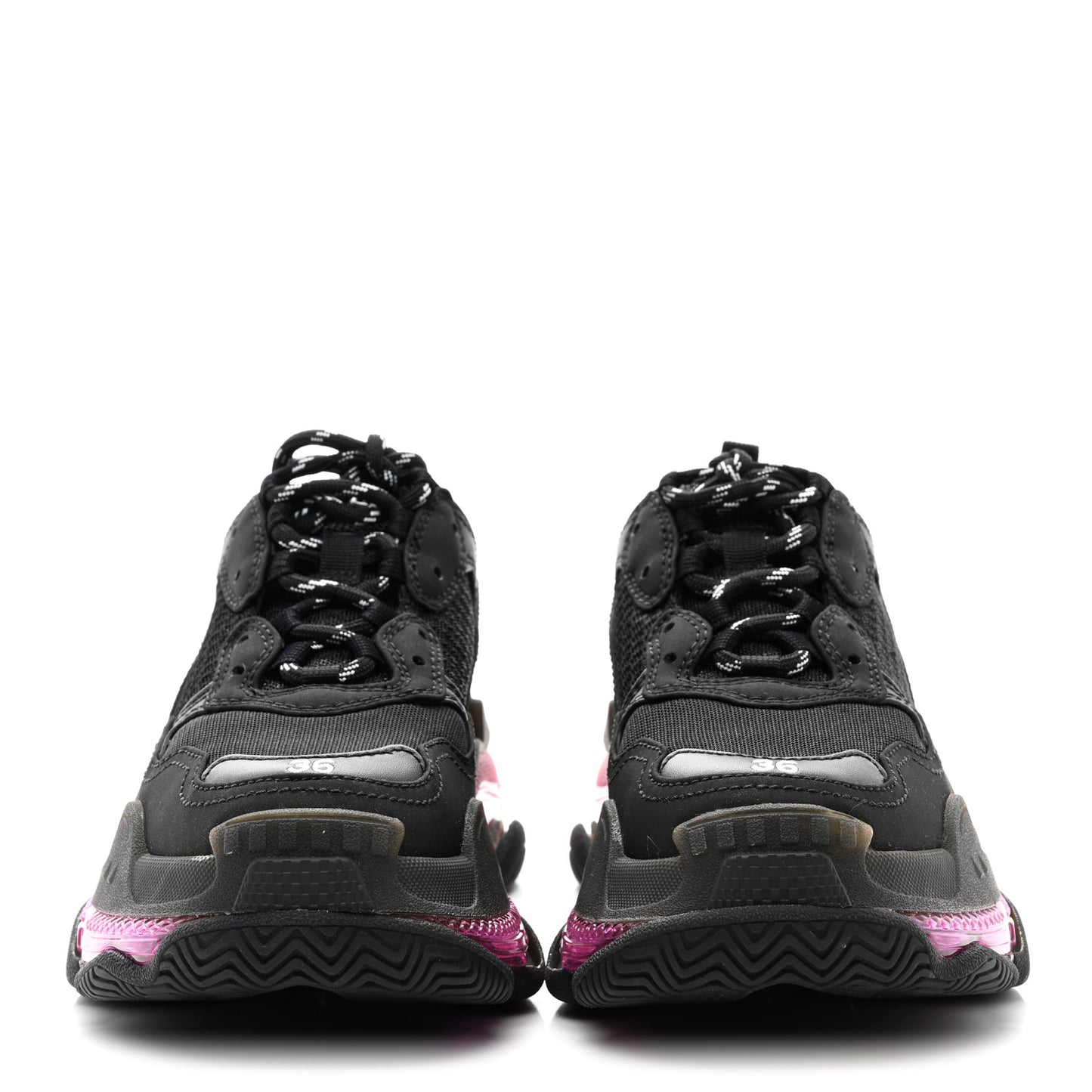 Fabric Mesh Clear Sole Womens Triple S Sneakers 36 Black Pink Neon