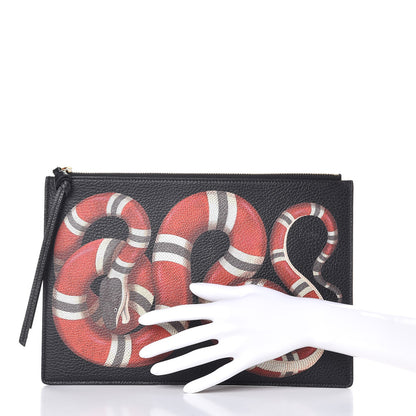 Gucci Pebbled Calfskin Kingsnake Print Clutch Black 2 of 9