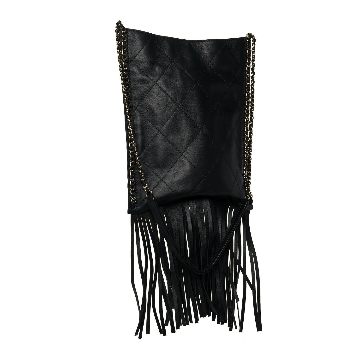 Chanel Calfskin Quilted Fringe Small Shopping Bag Black 3 of 14