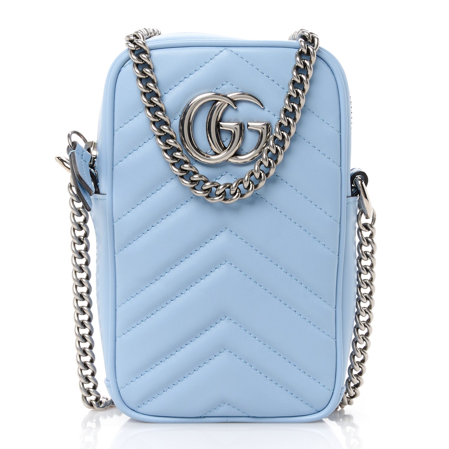 Gucci Calfskin Matelasse Mini GG Marmont Crossbody Bag Porcelain Light Blue 1 of 11