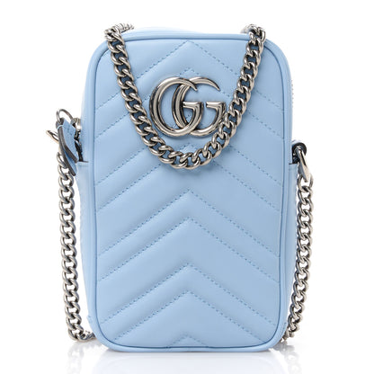Gucci Calfskin Matelasse Mini GG Marmont Crossbody Bag Porcelain Light Blue 1 of 11