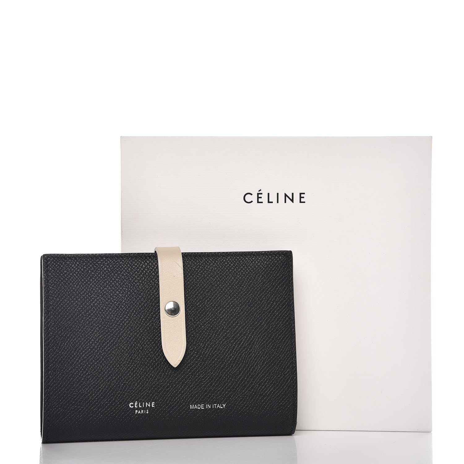 Celine Grained Calfskin Medium Multifunction Strap Wallet Black Chalk 9 of 9