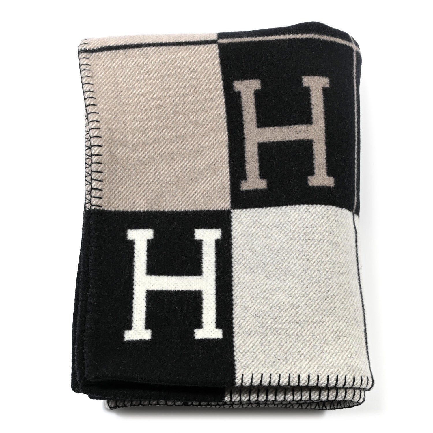 Hermes Wool Cashmere Avalon III Blanket Ecru Black 1 of 3
