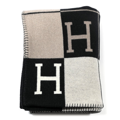 Hermes Wool Cashmere Avalon III Blanket Ecru Black 1 of 3