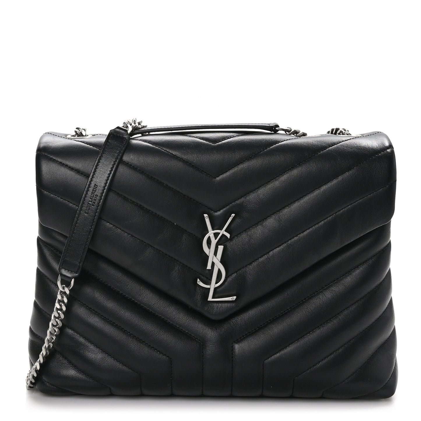 Calfskin Y Quilted Monogram Medium Loulou Chain Satchel Black