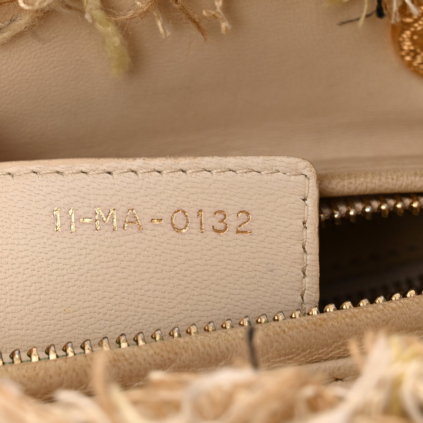 Tweed Crystal Fringe Medium Lady Dior Beige