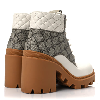Gucci Calfskin GG Supreme Monogram Nappa Quilted Lace Up Ankle Boots 38 Mystic White Beige 4 of 7