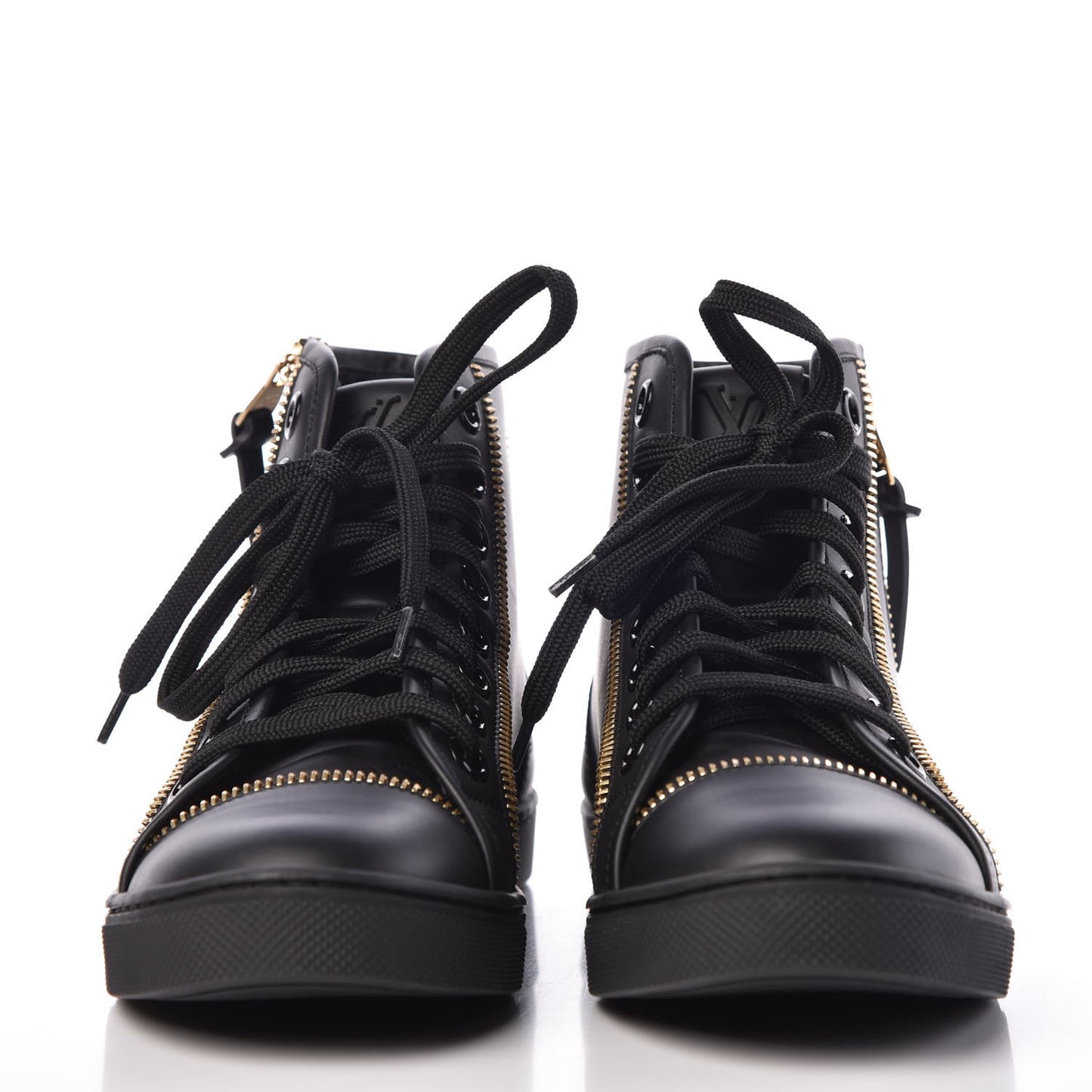 Calfskin Punchy Zipper High Top Sneakers 35.5 Black