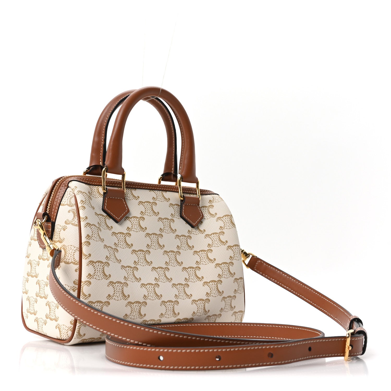 Celine Triomphe Canvas Calfskin Small Boston Bag White 3 of 10