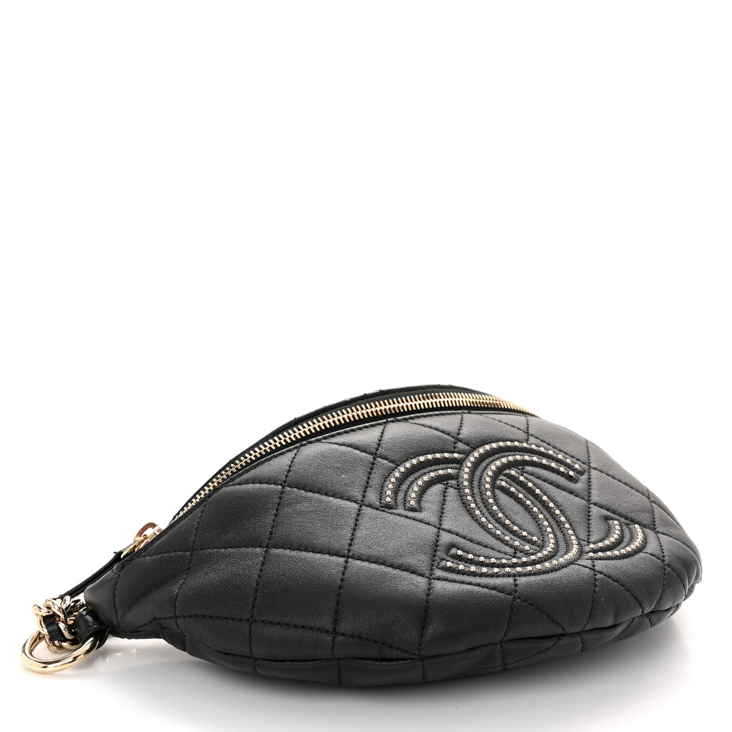 Lambskin Quilted Studded Waist Bag Fanny Pack Black