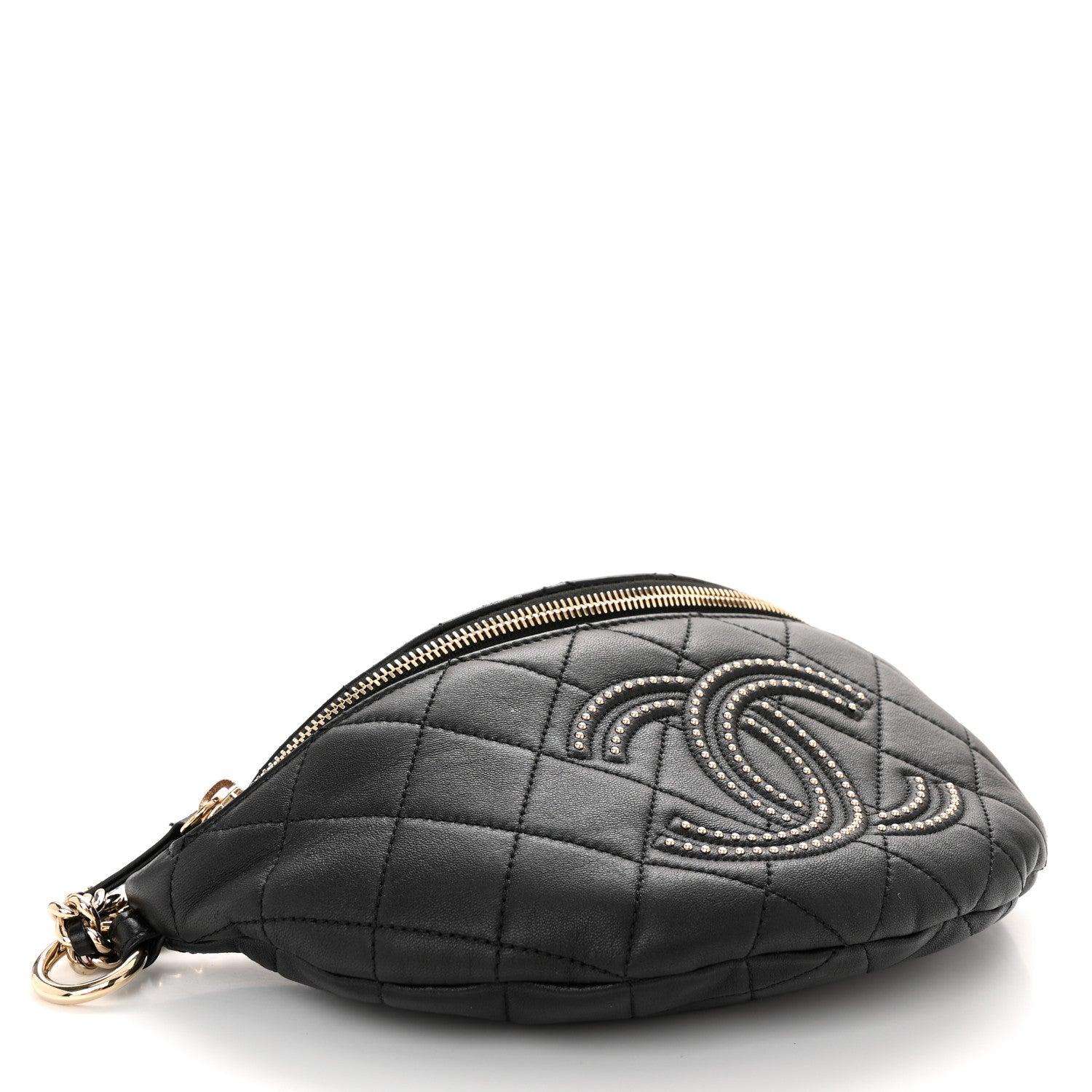 Chanel Lambskin Quilted Studded Waist Bag Fanny Pack Black 4 of 11