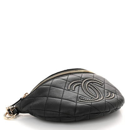Chanel Lambskin Quilted Studded Waist Bag Fanny Pack Black 4 of 11