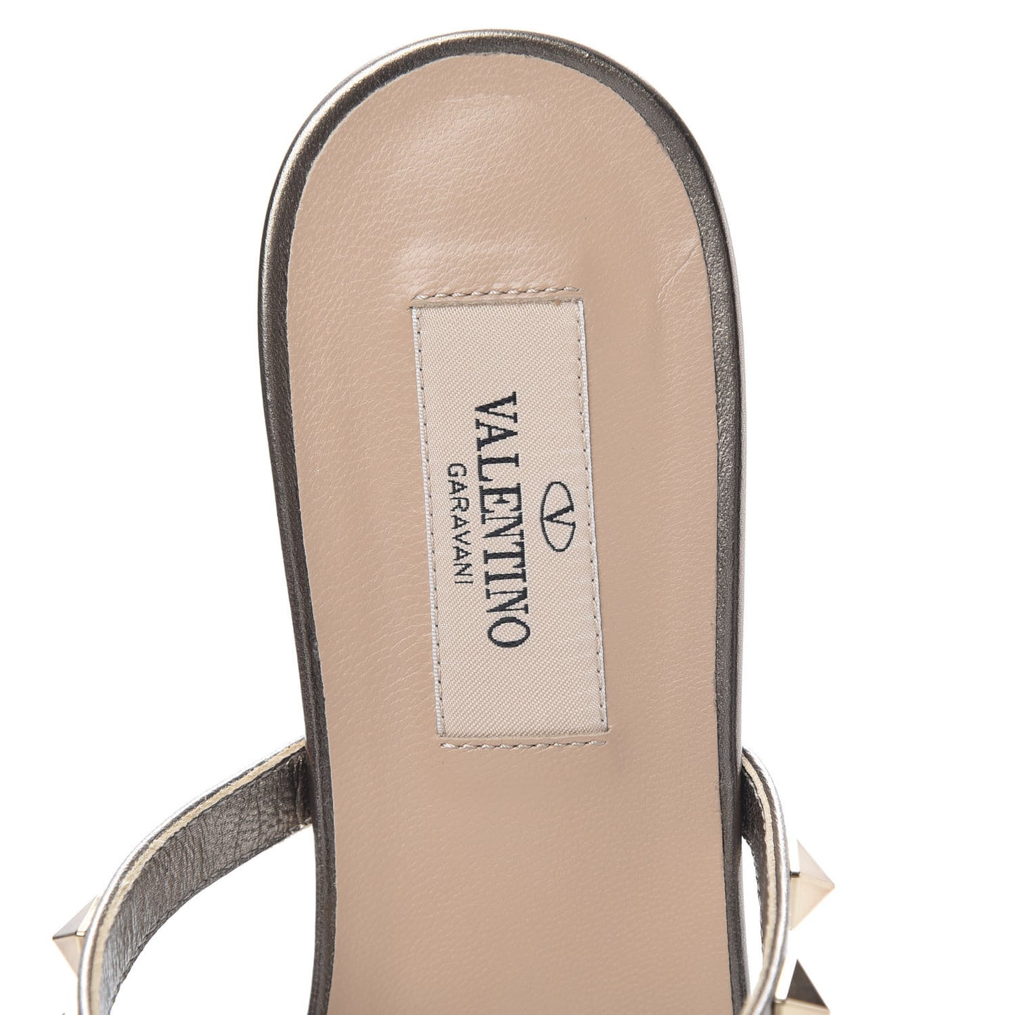 Metallic Nappa Rockstud Caged Flat Slide Sandals 36.5 Sasso