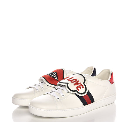 Gucci Calfskin Ayers Blind For Love Embroidered Womens Ace Sneakers 41 White 3 of 10