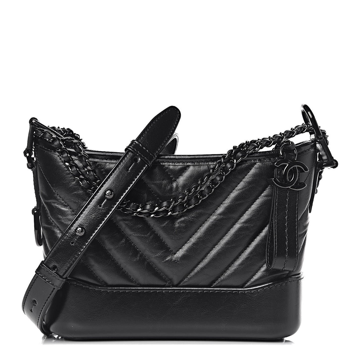 Aged Calfskin Chevron Quilted Small Gabrielle Hobo So Black