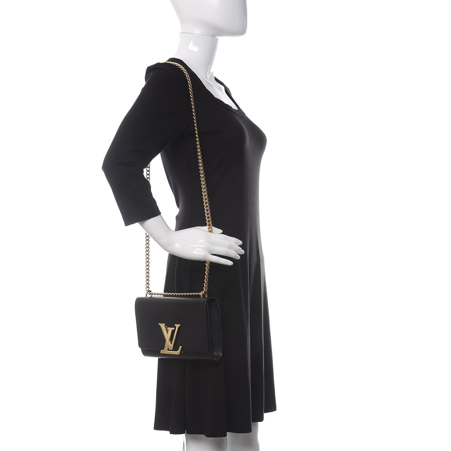 Louis Vuitton Calfskin Chain Louise MM Black 2 of 13