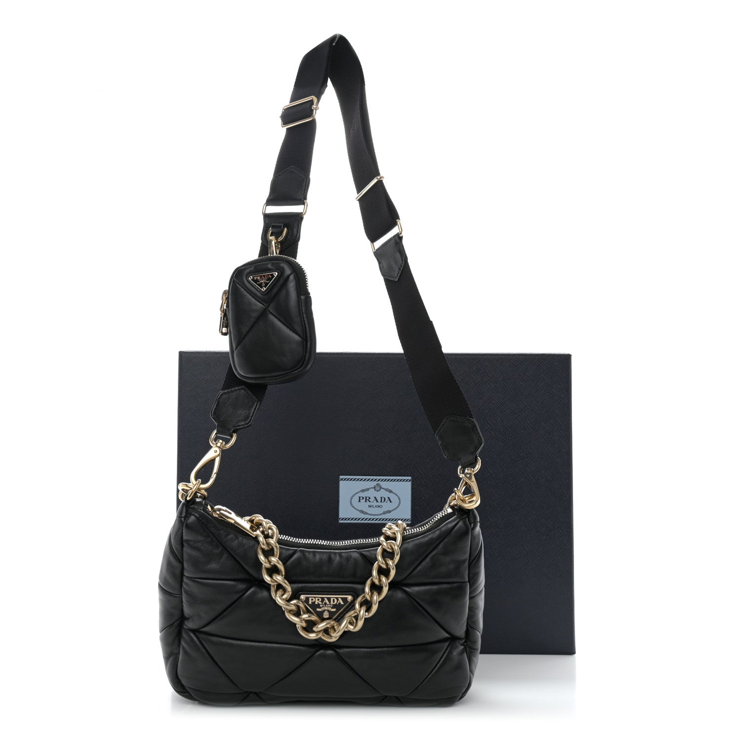 Prada Nappa Re-Nylon Triangle Quilted Patchwork System Shoulder Bag Black 12 of 12