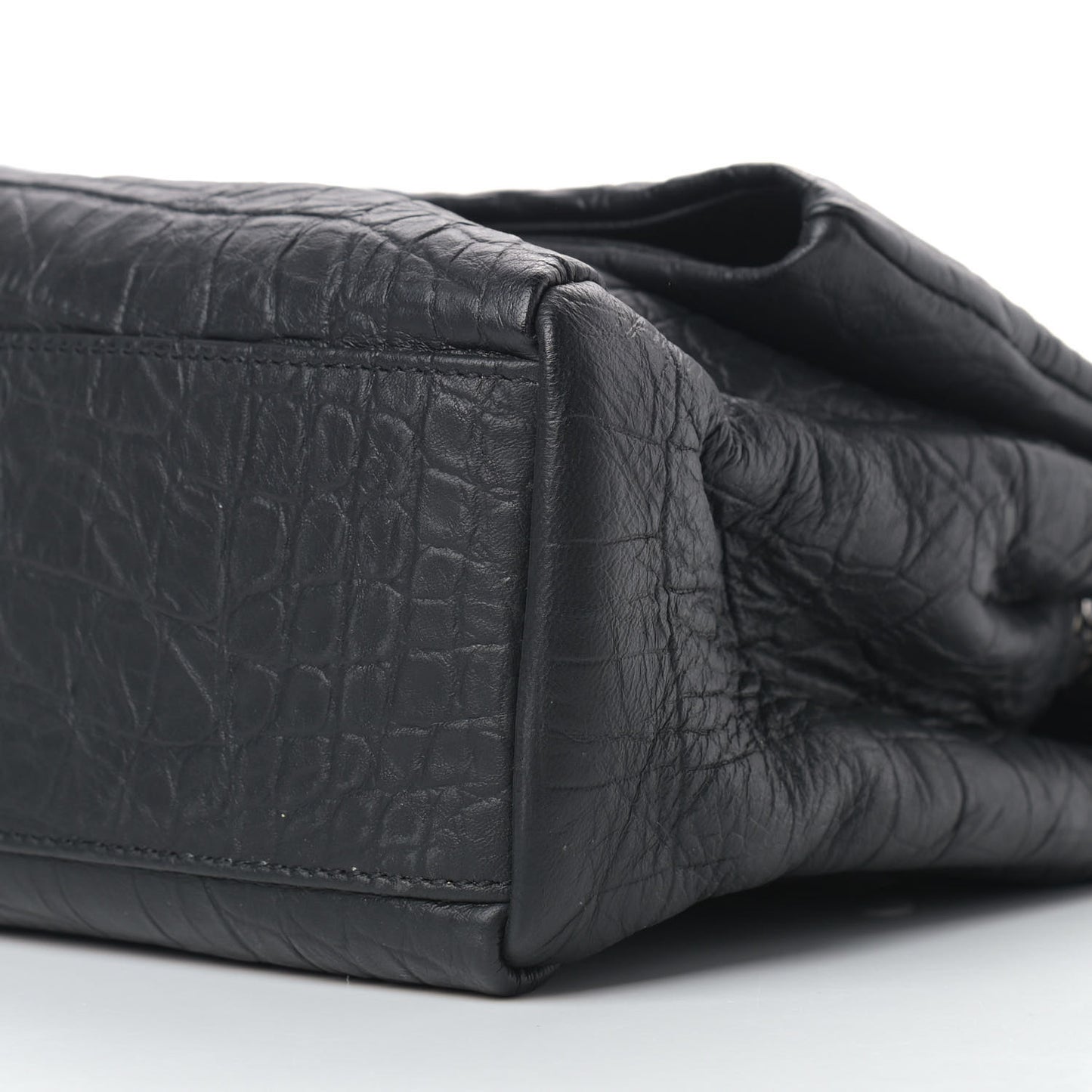 Calfskin Crocodile Embossed Medium West Hollywood Monogram Fold-Over Black
