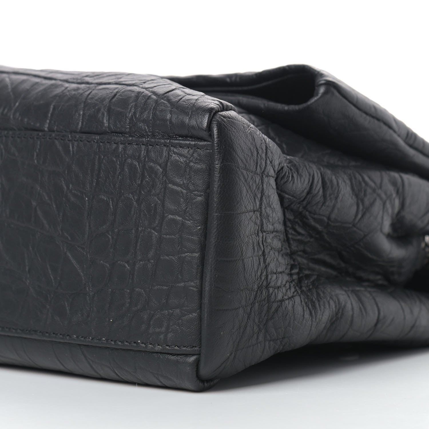 Saint Laurent Calfskin Crocodile Embossed Medium West Hollywood Monogram Fold-Over Black 11 of 11
