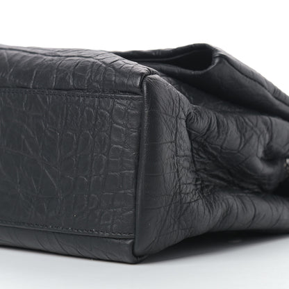 Saint Laurent Calfskin Crocodile Embossed Medium West Hollywood Monogram Fold-Over Black 11 of 11