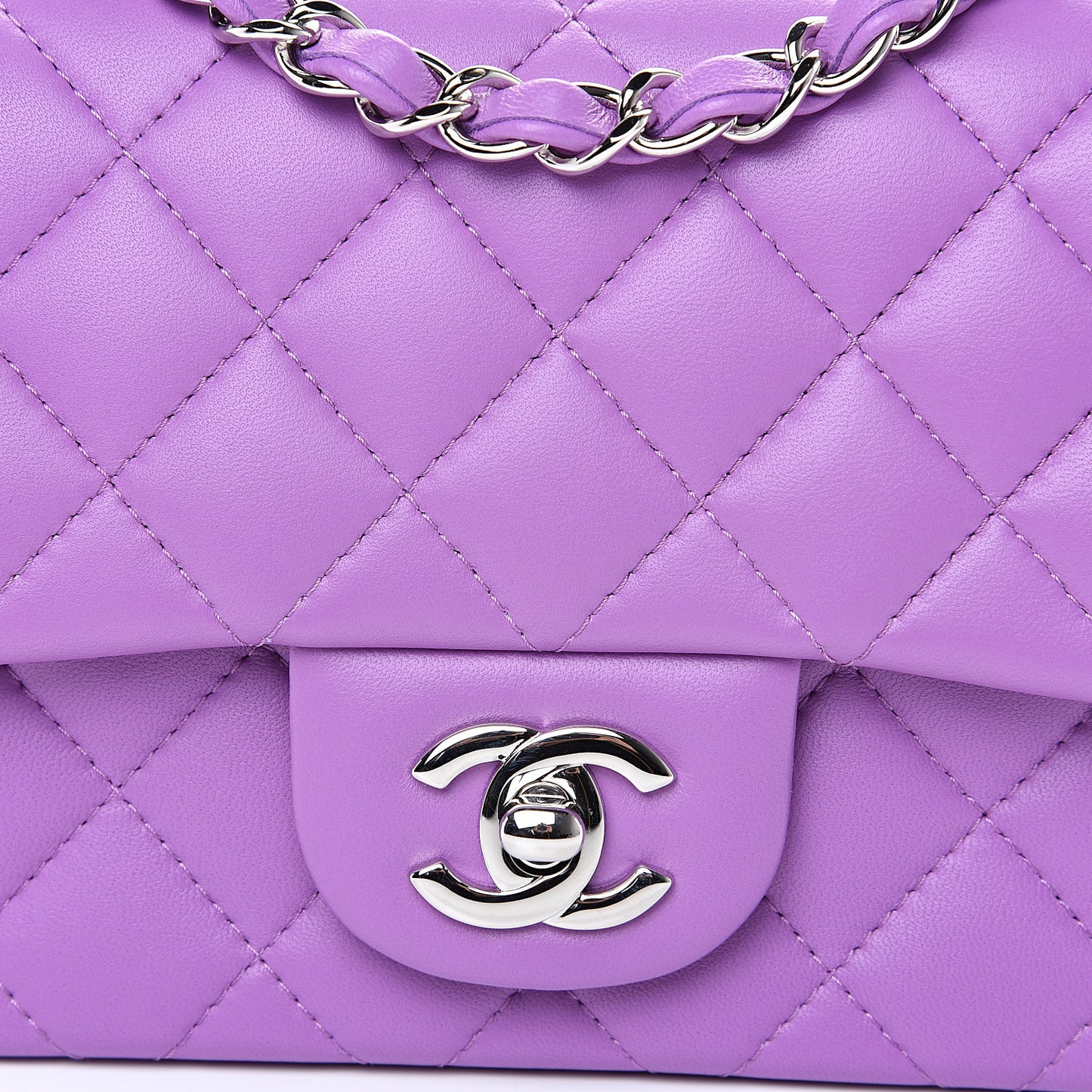 Lambskin Quilted Mini Square Flap Purple