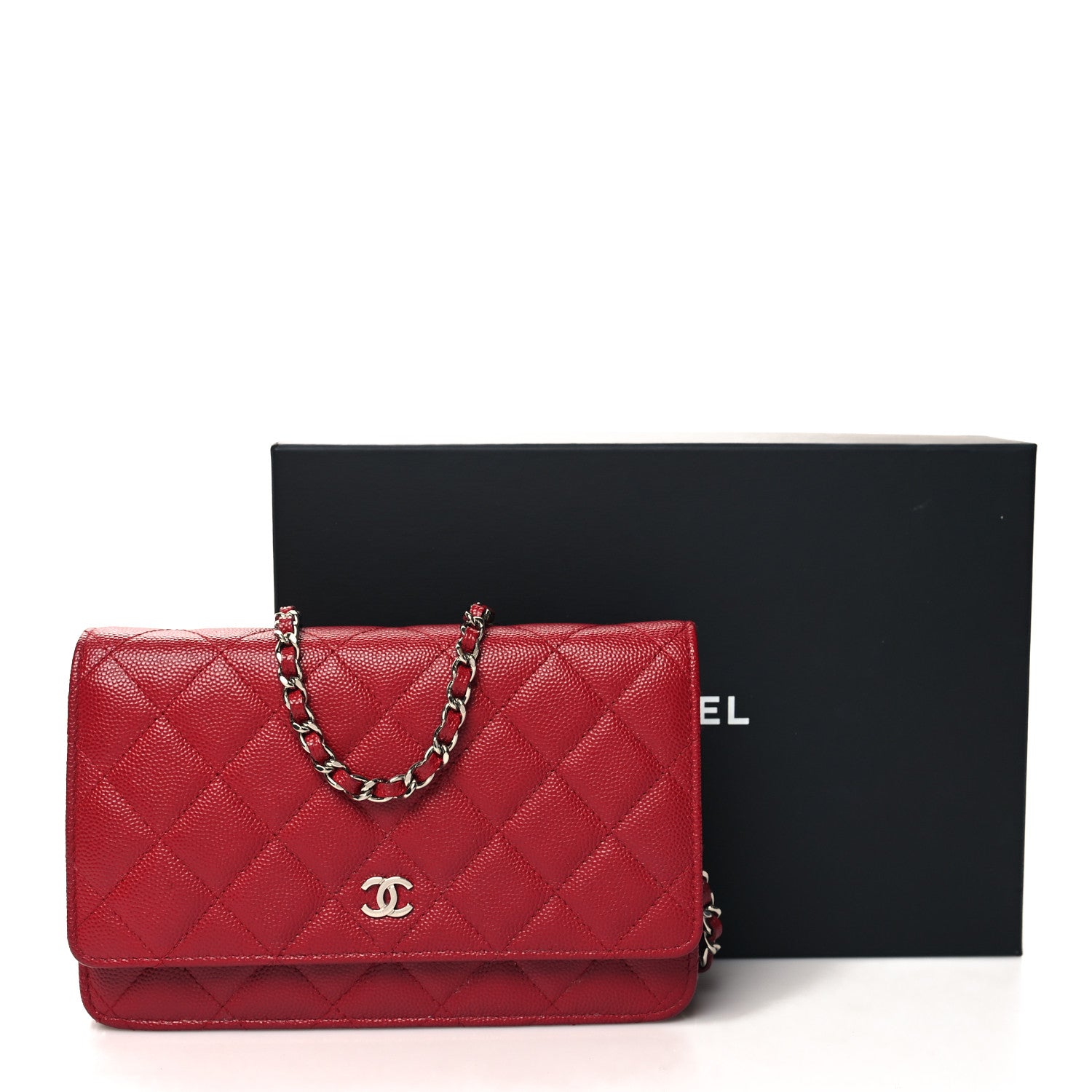 Chanel Caviar Quilted Wallet on Chain WOC Red 14 of 14