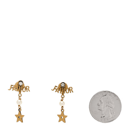 Christian Dior Pearl Crystal Star J'adior Drop Earrings Antique Gold 2 of 5
