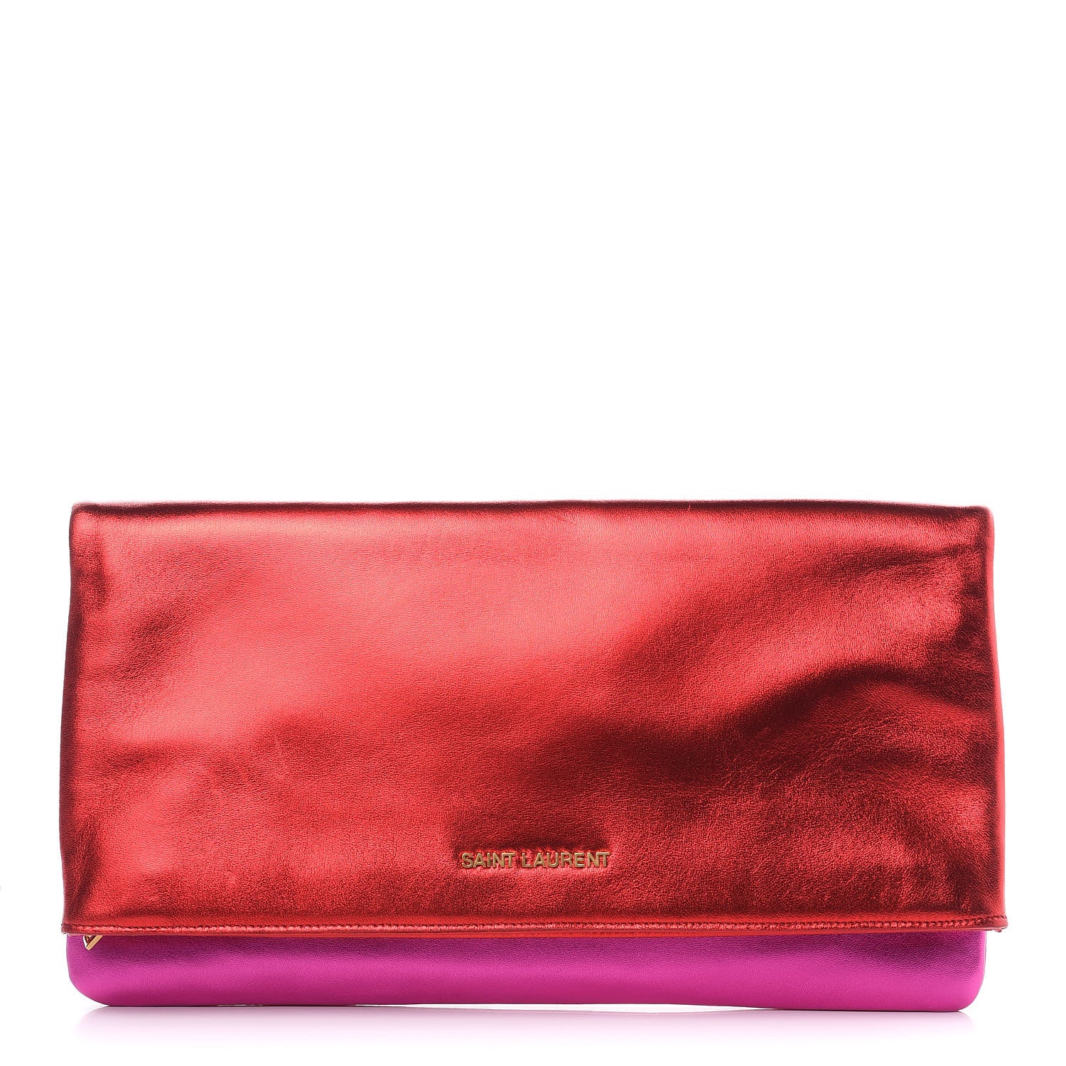 Saint Laurent Metallic Smooth Calfskin Letters Fold-Over Clutch Red Fuchsia 1 of 10
