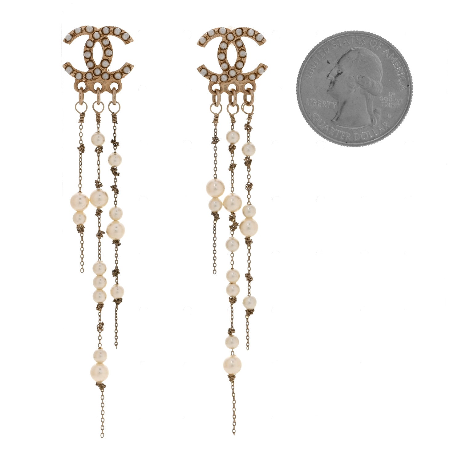 Chanel Pearl CC Long Chain Drop Earrings Gold 2 of 5