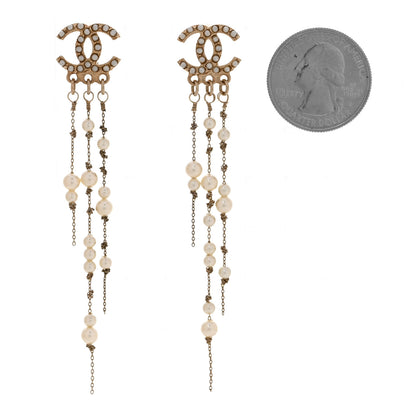 Chanel Pearl CC Long Chain Drop Earrings Gold 2 of 5