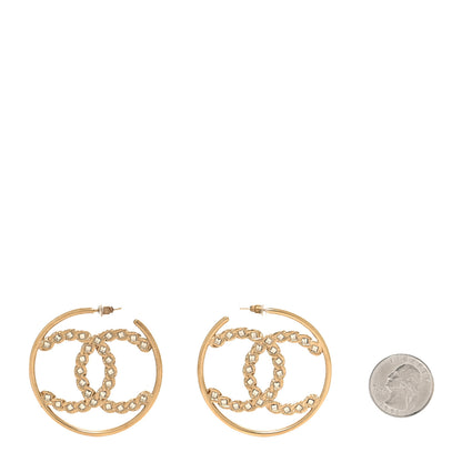 Chanel Crystal High Society CC Hoop Earrings Gold 2 of 5