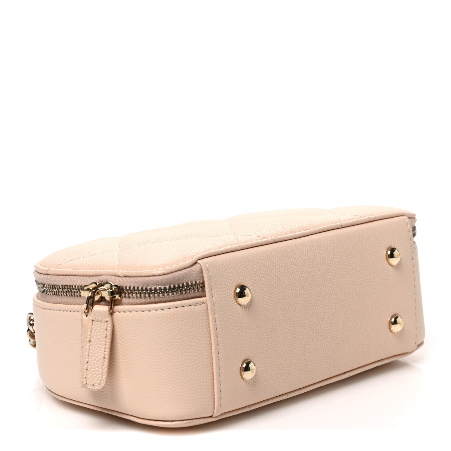 Grained Calfskin Quilted Top Handle Chain Clutch Beige