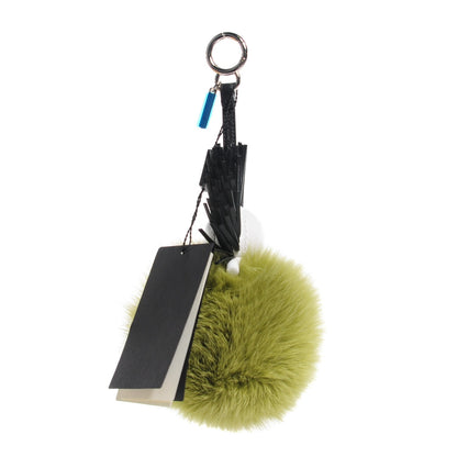 Fendi Fox Fur Shiny Nappa Super Karlito Pom Pom Bag Charm Malachite Multicolor Black 3 of 7