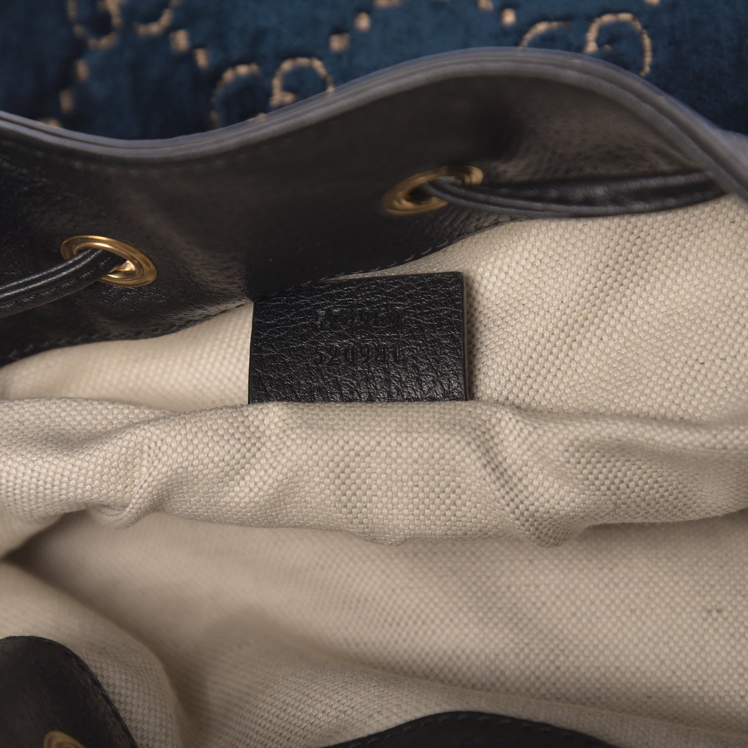 Gucci Velvet GG Monogram Web Bucket Bag Blue Beige 7 of 10