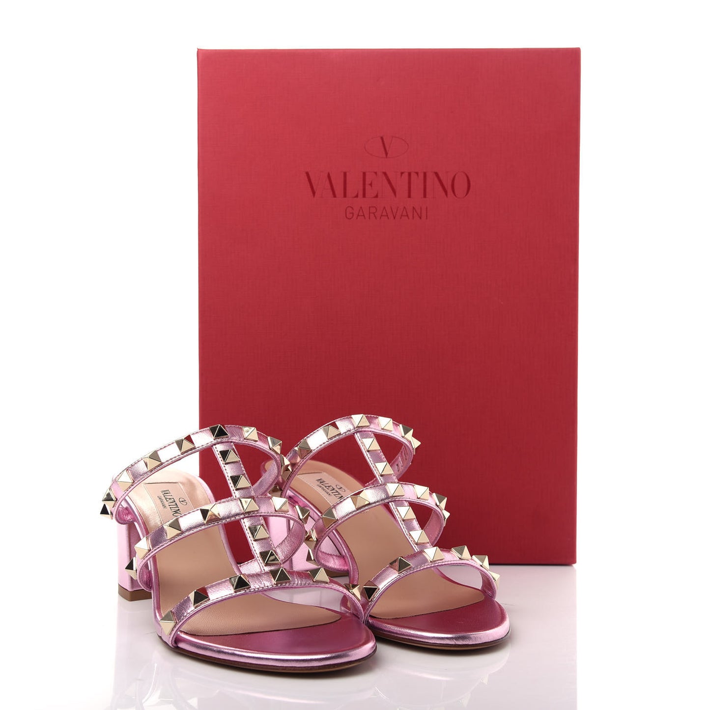 Metallic Nappa Rockstud 60mm Caged Slide Sandals 35.5 Giacinto