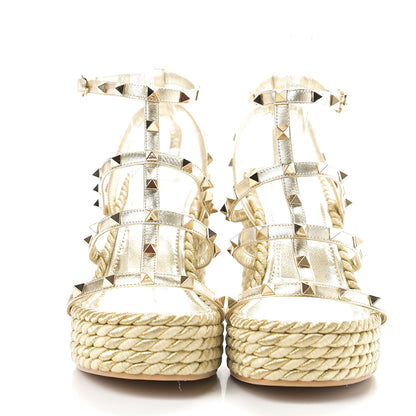 Valentino Garavani Metallic Nappa Rockstud Ankle Strap Torchon Espadrille Caged 25/95mm Wedge Sandals 41 Platino 2 of 8