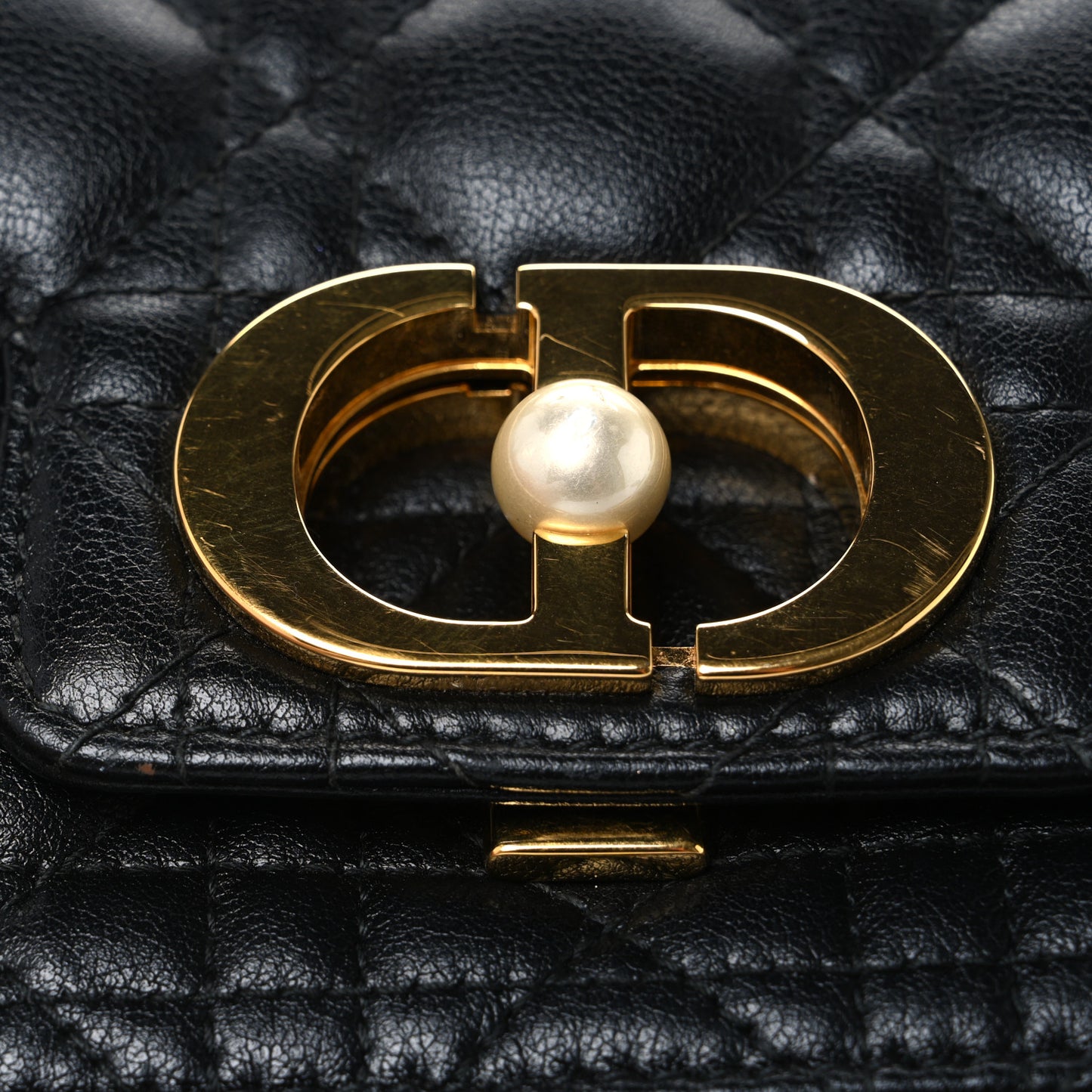 Calfskin Cannage Small Dior Jolie Top Handle Black