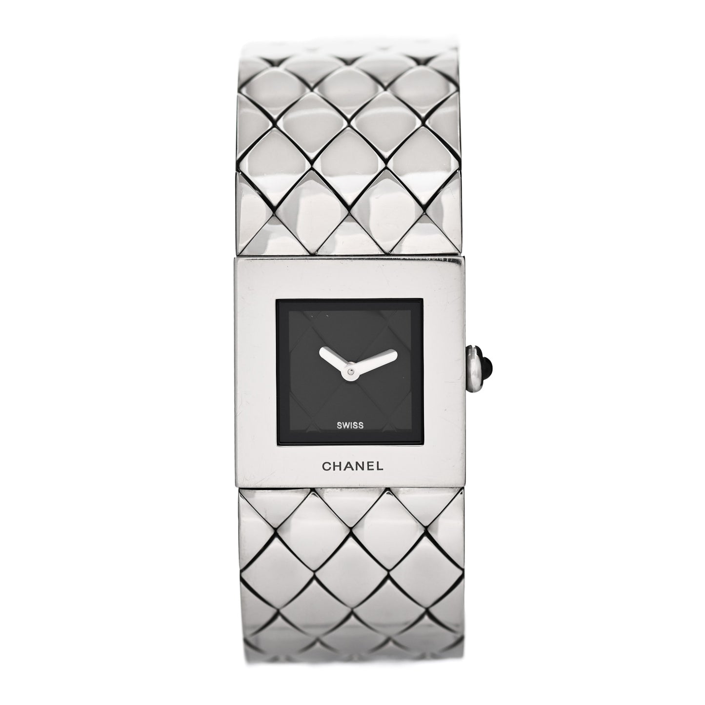 Stainless Steel 19mm Quilted Matelasse Acier Quartz Watch Black