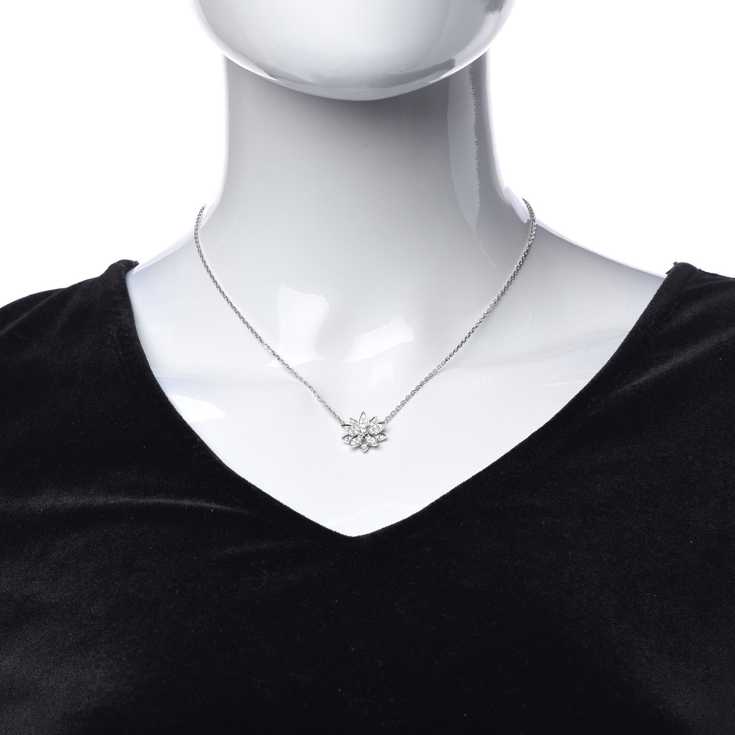 Van Cleef & Arpels 18K White Gold Diamond Small Lotus Pendant Necklace 2 of 8