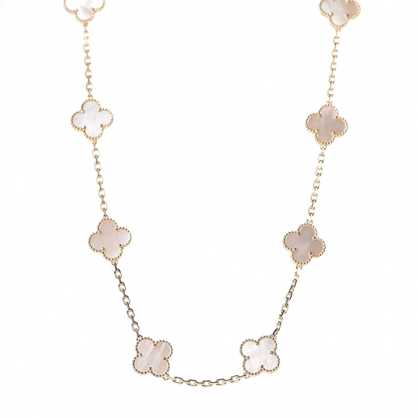 18K Yellow Gold Mother of Pearl 10 Motifs Vintage Alhambra Necklace
