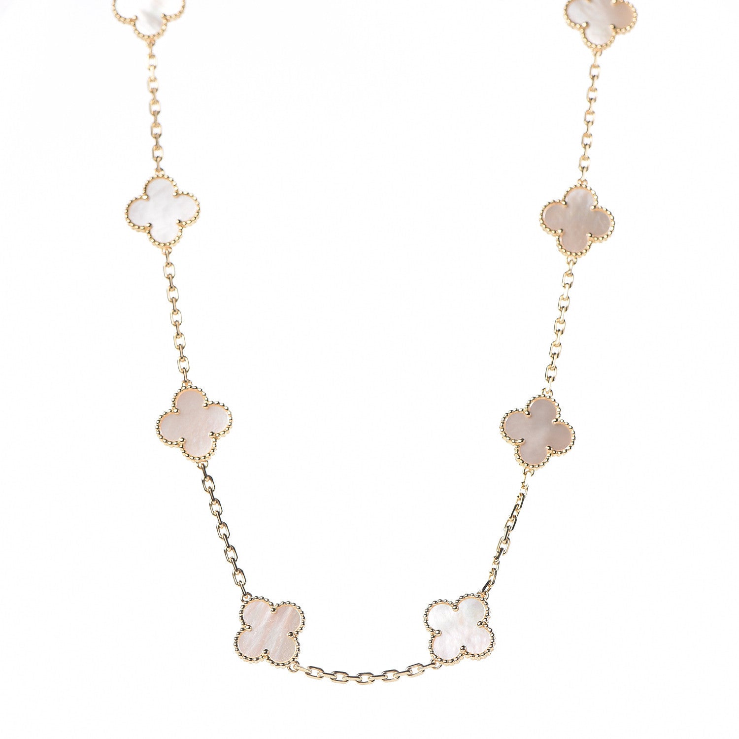 Van Cleef & Arpels 18K Yellow Gold Mother of Pearl 10 Motifs Vintage Alhambra Necklace 1 of 8
